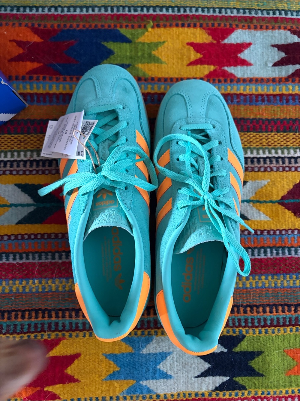 adidas Gazelle Indoor W Teal with Orange Stripes - Picture 2 of 6